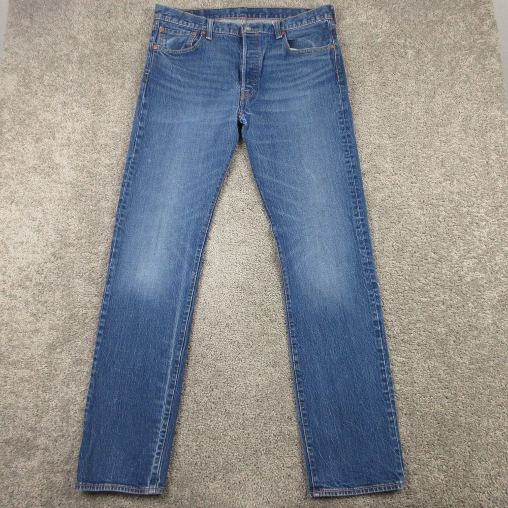 Levis Jeans Mens 35x33 (Tag 36x36) Blue 501 Button Fly Original Fade Denim Pants